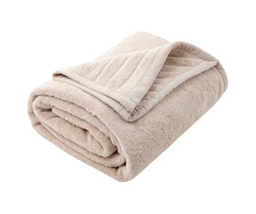 Rolled Soft Beige Plush Blanket Isolated on White Background © Haider Ali