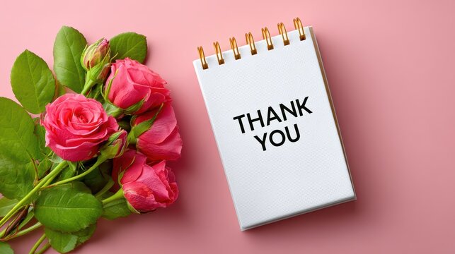 Open ringbound sketchbook with thank you message