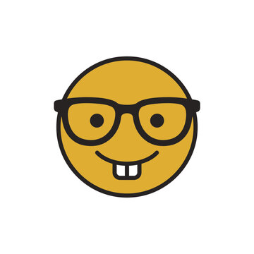 Geeky nerd face emoticon with glasses and buck teeth