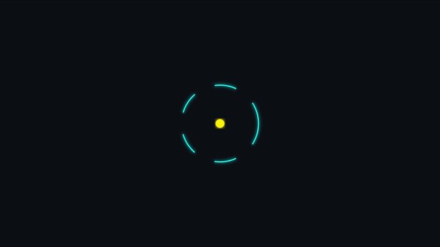 Minimalist abstract motion with yellow dot and cyan dashed orbiting circle animation 4k