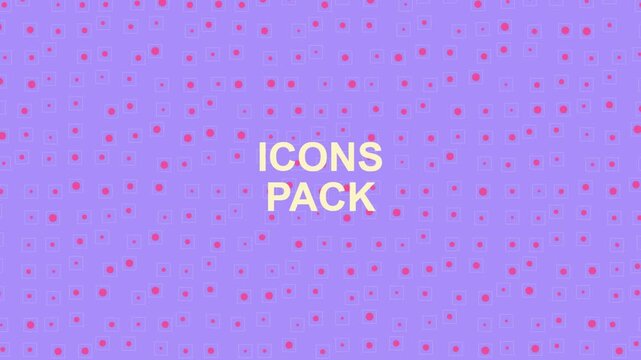 Abstract purple background with pink dots and a central icons pack text overlay for digital design projects