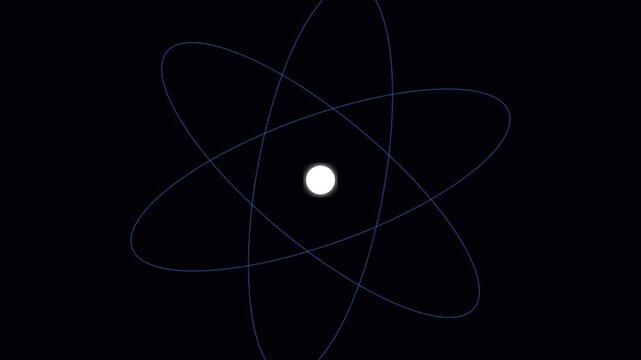 Minimalist atom model animation with orbiting electrons for science and technology education 4k physics