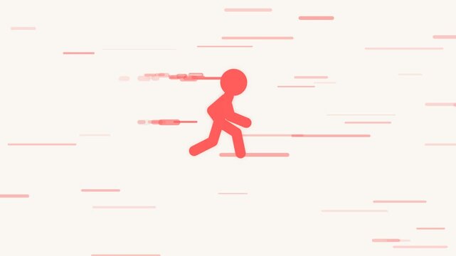 Red stick figure running fast with speed lines showing motion and energy