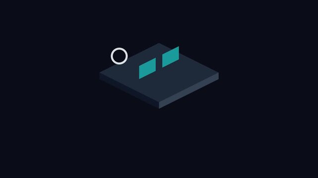 Minimalist isometric 3 d interface animation with pulsing circle and glowing rectangles for tech ui 4k