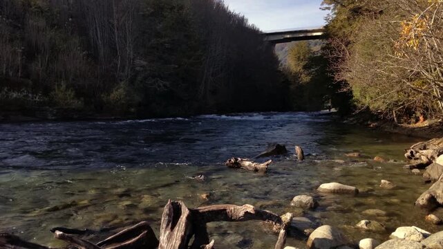 Correntoso River and Ruta 40 Bridge in Villa La Angostura, Argentina
