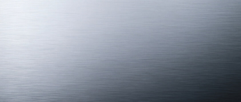 A smooth texture of brushed metal surface with a subtle light gradient showing horizontal lines across the clean gray steel background for industrial design and modern architecture projects