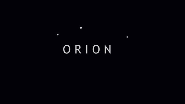 Orion constellation minimalist motion title sequence on animation 4k black background, stars astronomy