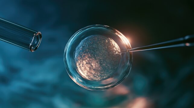 Microscopic cell undergoing assisted fertilization, science, technology