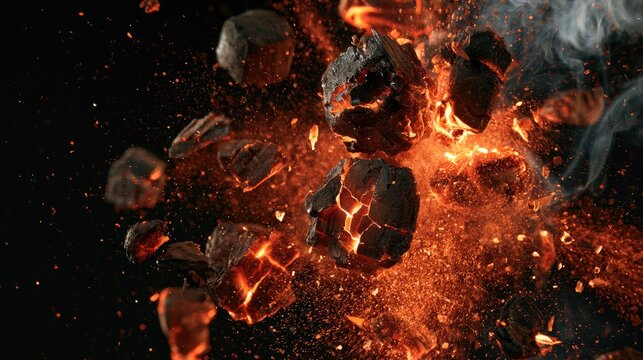 Glowing hot embers explode outwards against a dark background