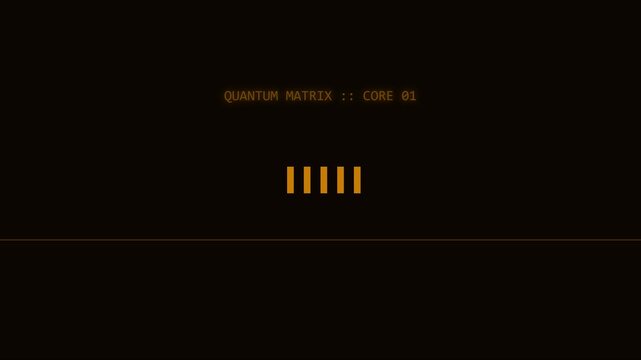 Quantum matrix core 01 digital loading interface animation with glowing orange progress bars and futuristic hud data 4k