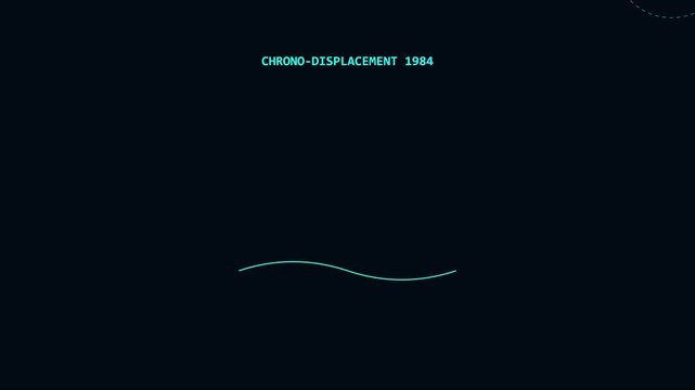 Retro 1984 chrono-displacement digital interface animation with minimalist oscillating wave and geometric circle 4k