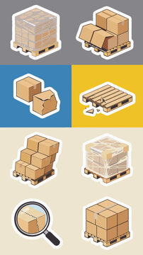 Warehouse storage and freight damage inspection sticker style graphic set