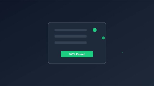 100% passed digital status ui notification animation for success and assurance confirmation 4k user interface