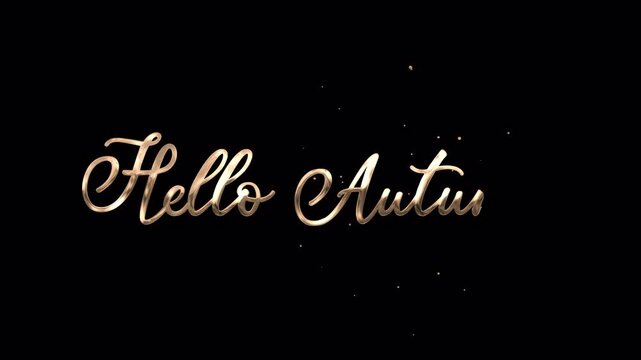 Hello Autumn Gold Handwriting Animation with animated script reveal rendered in 4K resolution transparent background