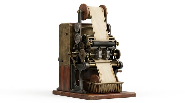 Antique Telegraph Machine with Perforated Paper Tape, Vintage Communication Device