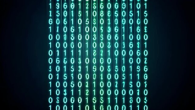 Data Stream Binary Rain &mdash; [Commercial Use] - Data Stream Binary Rain - Gentle Downward Number Cascade - Neon Green on Charcoal Black