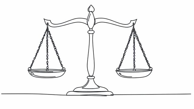 Continuous line drawing of a balance justice scale.