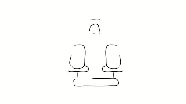 Bar, interior, chairs, furnishings, relaxation. Contour drawing, silhouett animation. Continuous line. Isolated on white. Video 4k object illustration self-drawing. Object construction. Minimalist con