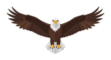 Obraz premium Majestic Bald Eagle with Wings Spread Wide, Front View, White Background - Symbol of Freedom and Power