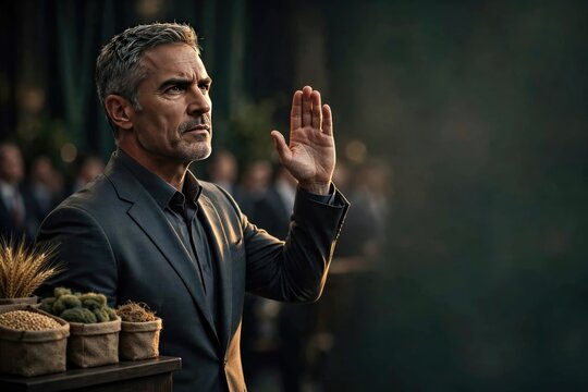 Authoritative Businessman Signaling During Corporate Meeting