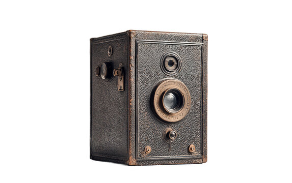 Vintage Box Camera Sitting Upright as a Classic Photography Device Representing Historical Camera Technology Isolated on transparent background PNG