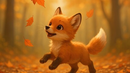 Naklejka premium Cute fox frolics in autumn.