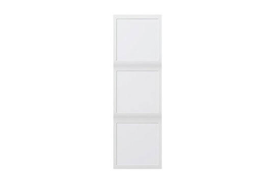 Vertical strip of three blank white square photo frames isolated on transparent background