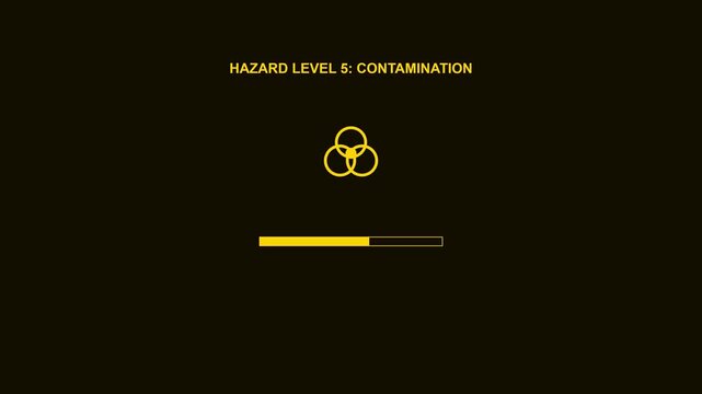 Hazard level 5 contamination loading bar animation: digital warning interface for science, technology, and emergency alert 4k
