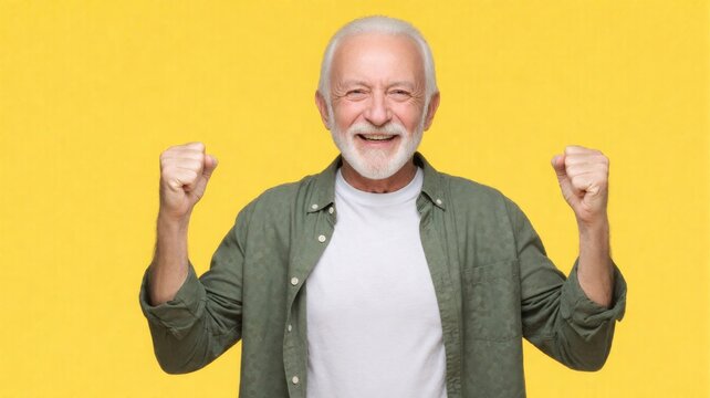 Excited Senior Man Celebrating Success with Raised Fists