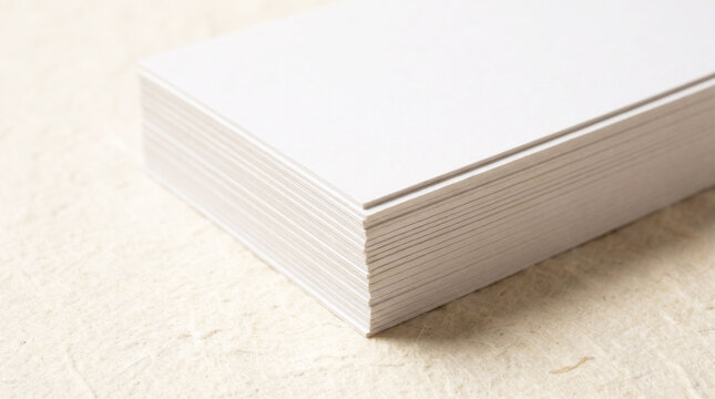 Stack of blank white business cards on a textured paper background mockup