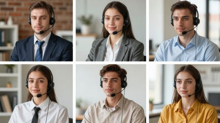 Fototapeta premium Multiracial Customer Support Team with Headsets in Call Center
