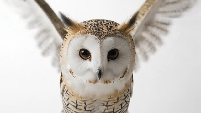 Owl wings spread is close to the camera