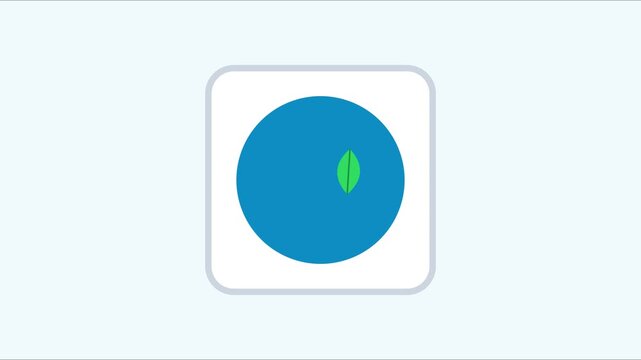 Minimalist blue circle loading animation with green leaf for modern digital interface 4k