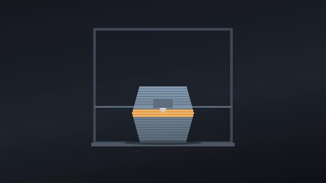 Animated Flat Design 3D Printer Creating Layered Object on Dark Background