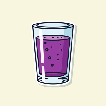 Purple liquid in a clear glass with bubbles.