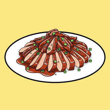 Sliced roast beef platter with green garnish illustration.