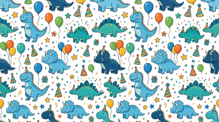 Cute Dinosaur Birthday Party Seamless Pattern © Brownis