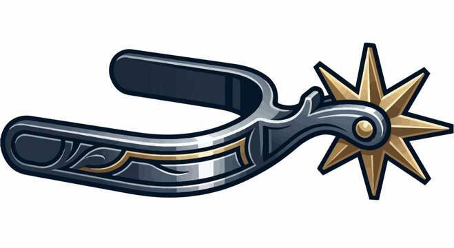 Cowboy spur with star rowel flat vector illustration for western gear and equestrian equipment concept isolated on white background