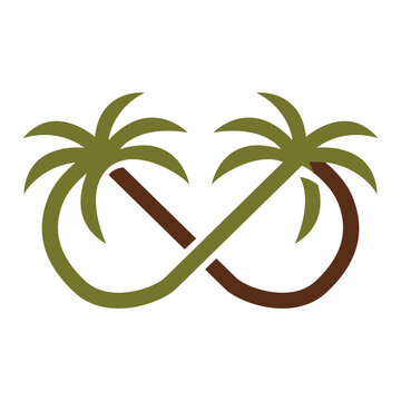 Infinity Palm Trees Concept Vector Logo Icon Illustration