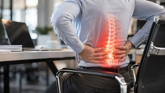 Office worker experiencing lower back pain due to poor posture or long hours