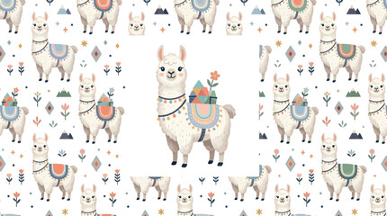 Cute llama pattern, cartoon style © Maliya