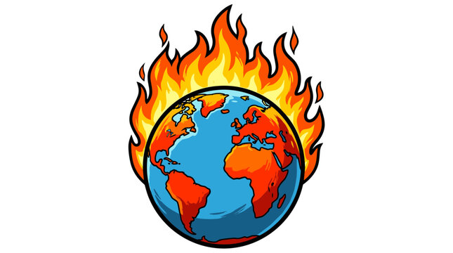 Illustration of planet Earth on fire representing global warming