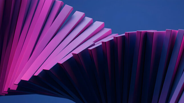 Diagonal fanned array of purple rectangular slats for minimalist architectural background design.