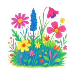 Fototapeta premium PNG Vibrant colorful floral garden illustration.