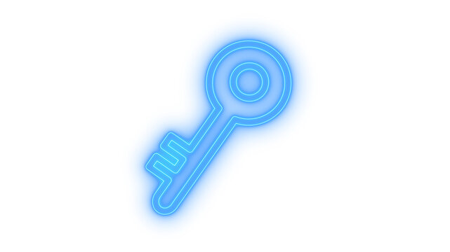 Glowing neon key icon isolated on transparent background. Security and safety concept. Unlock access symbol. Digital encryption key. Privacy sign.