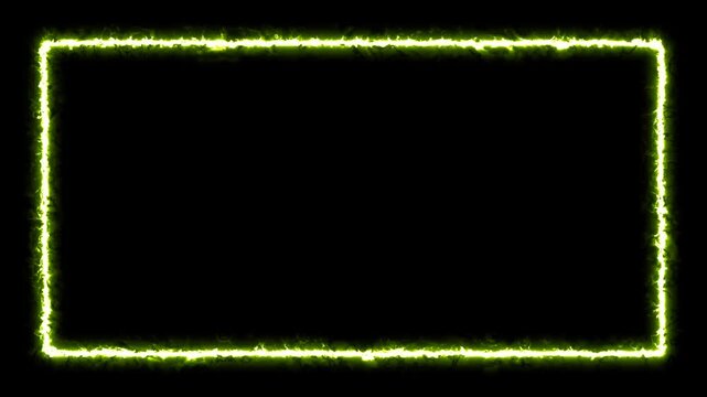 Frame overlay looping animation with glowing green neon rectangle on transparent background. Suitable for modern tech or futuristic themed videos.