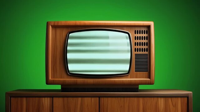 Three stacked vintage televisions with static on screen against a green background.
