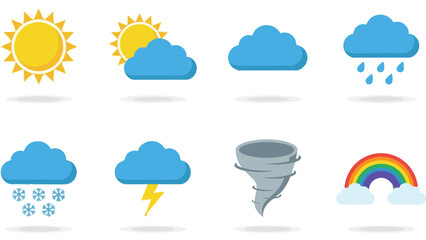 Fototapeta premium Colorful Weather Forecast Icons Set with Sun Clouds Rain Snow and Storm Symbols