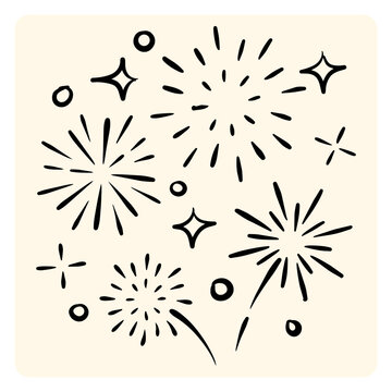 Hand Drawn Fireworks Burst Doodle Set