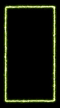 Frame overlay looping animation with glowing green neon vertical on transparent background. Suitable for modern tech or futuristic themed videos.